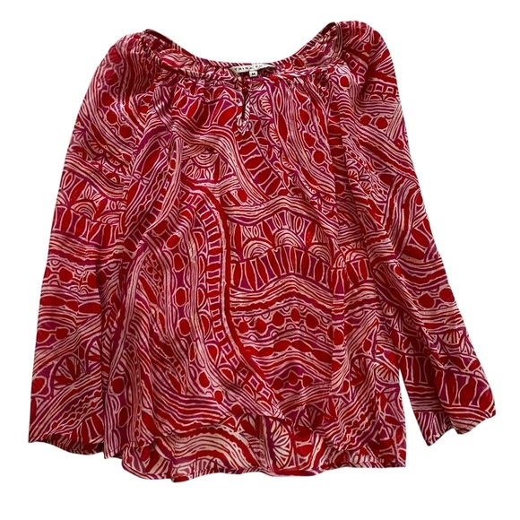 Trina Turk Silk Blend Printed Peasant Blouse keyhole neck relaxed semi sheer M - Picture 15 of 15